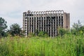 Ruined overgrown sport sanatorium, consequences of war in Abkhazia