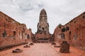 Ruined Pagoda and brick wall of Wat Ratchaburana, Ayutthaya Royal temple, Thailand
