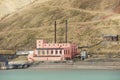 Ruined power station building at the abandoned Russian arctic settlement Pyramiden, Norway.
