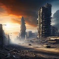 ruined skyscaper apocalyptic isolated Royalty Free Stock Photo