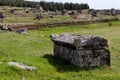 Ruined tomb in Necropolis of ancient city Hierapolis, Pamukkale, Turkey Royalty Free Stock Photo