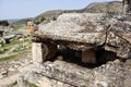 Ruined tomb in Necropolis of ancient city Hierapolis, Pamukkale, Turkey Royalty Free Stock Photo