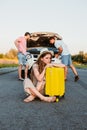 ruined vacation. broken car. problems on the road Royalty Free Stock Photo