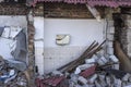 Ruined wall after house demolition Royalty Free Stock Photo