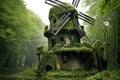 ruined windmill covered in ivy and moss Royalty Free Stock Photo