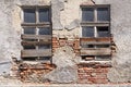 Ruined windows of an old building Royalty Free Stock Photo