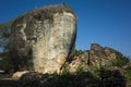 Ruines of elephant guardian statue in front of Mingun Pahtodawgyi pagoda in Myanmar