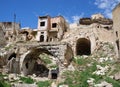 Ruins of an abandoned old houses with arches on the top of Avanos hill. Turkey, Cappadocia Royalty Free Stock Photo