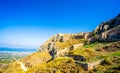 The ruins of Acrocorinth fortress in Peloponnes - Greece