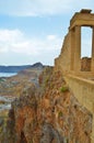 Ruins of the Acropolis in Lindos on Rhodes island, Greece Royalty Free Stock Photo