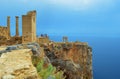 Ruins of the Acropolis in Lindos on Rhodes island, Greece Royalty Free Stock Photo