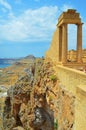 Ruins of the Acropolis in Lindos on Rhodes island, Greece Royalty Free Stock Photo