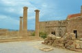 Ruins of the Acropolis in Lindos on Rhodes island, Greece Royalty Free Stock Photo