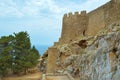 Ruins of the Acropolis in Lindos on Rhodes island, Greece Royalty Free Stock Photo