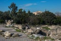 Ruins of Ancient Agora with Temple of Hephaestus at background. Royalty Free Stock Photo