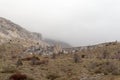 Ruins of ancient amphitheatre in abandoned town Sagalassos lost in Turkey mountains