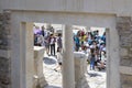 The ruins of the ancient antique city of Ephesus the library building of Celsus, the amphitheater temples and columns. Candidate f Royalty Free Stock Photo