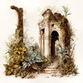 Ruins of the Ancient Arch in the style of a vintage illustration