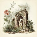 Ruins of the Ancient Arch in the style of a vintage illustration