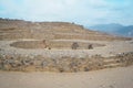 Ruins of the ancient archaeological site of Caral located in Peru during daylight Royalty Free Stock Photo