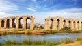 Ruins of ancient bridge. Hampi, India.