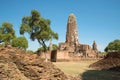 Ruins of the ancient Buddhist temple of Wat Phra Ram in the sunshine. View of the main Prang. Ayutthaya, Thailand Royalty Free Stock Photo