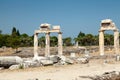 Ruins of ancient buildings in Pamukkale, Turkey