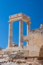 Ruin of ancient castle acropolis in Lindos on Greek Rhodes Island