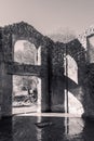 Ruins of ancient catholic church in Italy - black and white photo Royalty Free Stock Photo