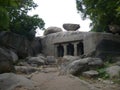 The ruins of an ancient cave temple in the historic archaeological site of