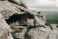 Ruins of ancient cave in a town-fortess Eski-Kermen.