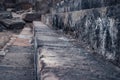 Ruins of an ancient Christian temple stairway close up photo.