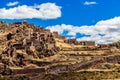 Ruins of ancient citadel of Inkas on the mountain, Pisac Royalty Free Stock Photo