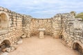 Altar in the ruins of ancient Greek city of Chersonesus Taurica in the Crimea peninsula under the cloudy sky, Sevastopol