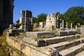 Ruins of the tourism landmark column stone remains history ancient sacred of Side in Turkey marble monument