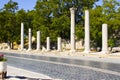 Ruins of the tourism landmark column antique stone remains history ancient sacred of Side in Turkey marble monument