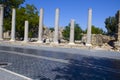 Ruins of the tourism landmark column building stone remains history ancient sacred of Side in Turkey marble monument