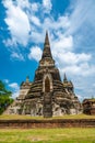 Ruins of ancient city and temples Ayutthaya, Thailand. Old kingdom of Siam. Summer day with blue sky. Famous tourist destination, Royalty Free Stock Photo