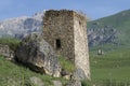 Ruins of a ancient defensive Ossetian tower in the vicinity of Upper Fiagdon. North Ossetia-Alania