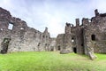 Ruins of ancient Dunnottar castle in green scottish hills. Royalty Free Stock Photo