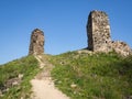 Ruins of ancient gothic castle Brnicko, Czech Republic, Europe. Old ruin with grass and sky in spring Royalty Free Stock Photo