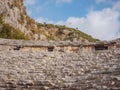 Archeological remains of the Lycian rock cut tombs in Myra, Turkey Royalty Free Stock Photo