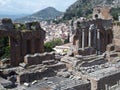 Ruins of ancient greek and roman theatre in Taormina Royalty Free Stock Photo