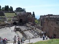 Ruins of ancient greek and roman theatre in Taormina Royalty Free Stock Photo