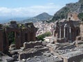 Ruins of ancient greek and roman theatre in Taormina Royalty Free Stock Photo