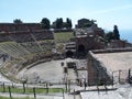 Ruins of ancient greek and roman theatre in Taormina Royalty Free Stock Photo