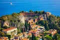 Ruins of Ancient Greek theater in Taormina, Sicily, Italy. Taormina located in Metropolitan City of Messina, on east coast of Royalty Free Stock Photo
