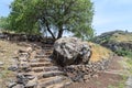 The ruins of the ancient Jewish city of Gamla on the Golan Heights. Destroyed by the armies of the Roman Empire in 67th year AD Royalty Free Stock Photo