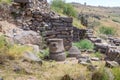 The ruins of the ancient Jewish city of Gamla on the Golan Heights. Destroyed by the armies of the Roman Empire in 67th year AD Royalty Free Stock Photo