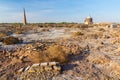 Ruins of ancient Konye-Urgench, Turkmenistan. Kutlug Timur Minaret and Sultan Tekesh Mausoleum visibl Royalty Free Stock Photo